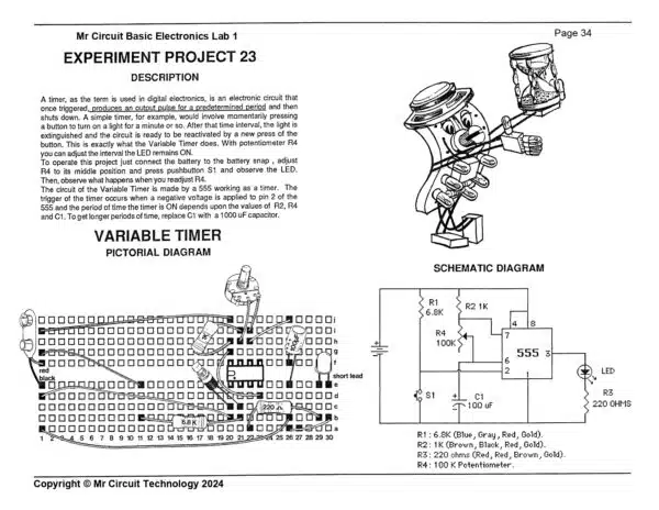 <center>MC1-23 * * Mr Circuit Science * * Experiment Kit<br><b><font color=red> "BUILD A VARIABLE TIMER CIRCUIT"<br></b></font color> This low-cost science/electronics experiment is convenient, easy to use, and exciting. </font color></center> - Image 3